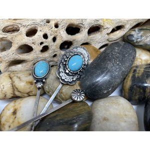 Southwestern Three Multi-Colored Turquoise Hair Pins Southwest Buffalo 3 Set